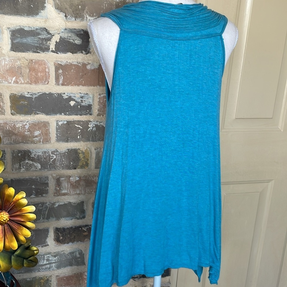 Max Edition Pleated Halter Neck Swing Top Teal Blue Polished Jersey Knit Large - Picture 6 of 13